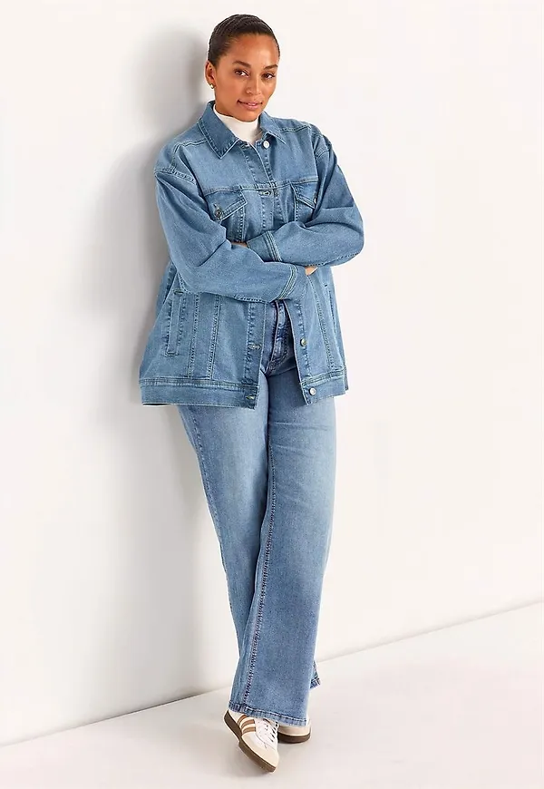 Lång jeansjacka med stretch