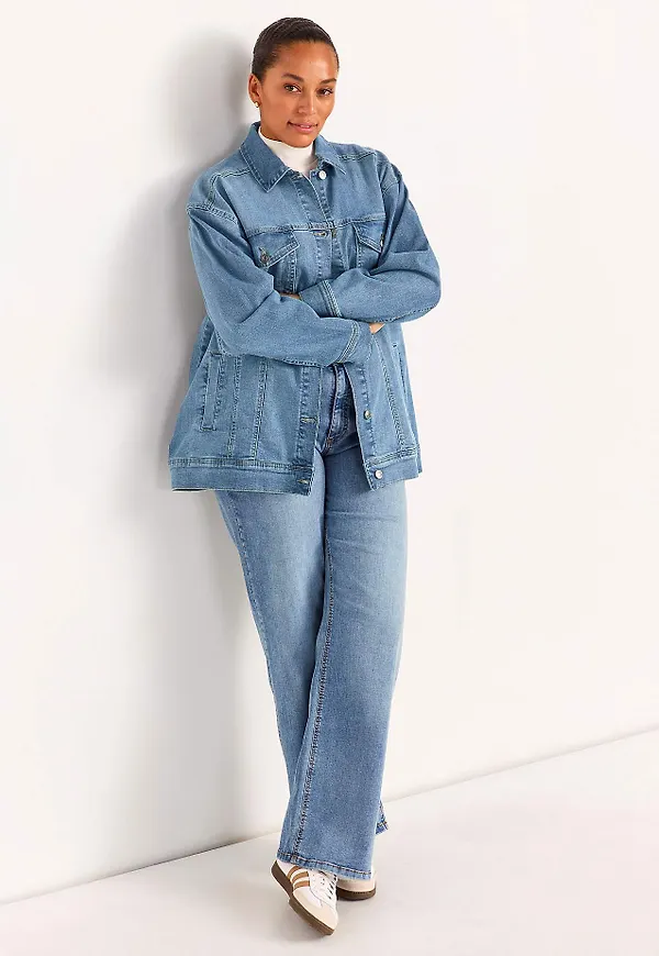 Lång jeansjacka med stretch