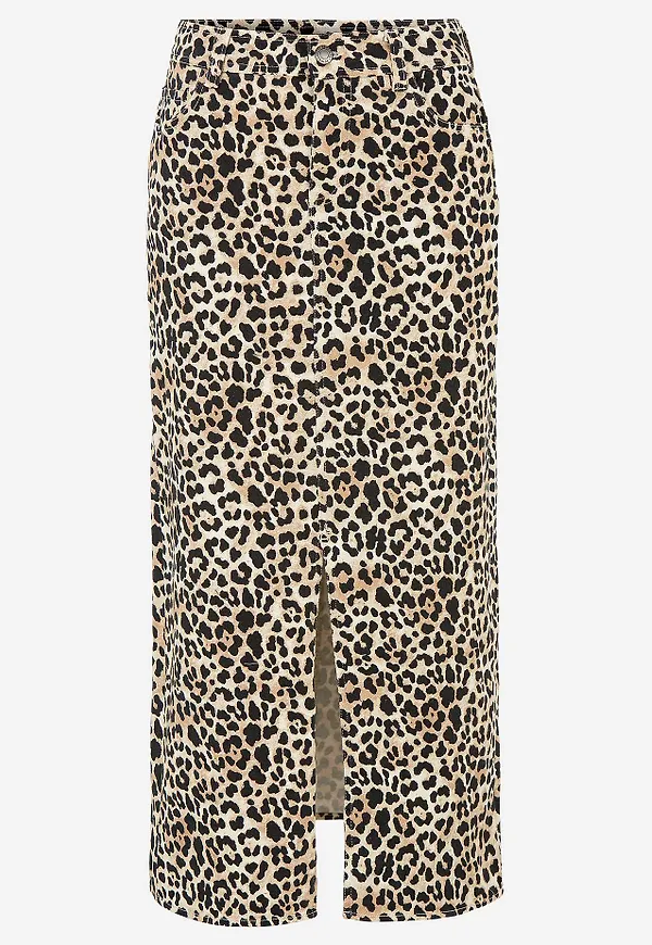 Lång, leopardmönstrad twillkjol
