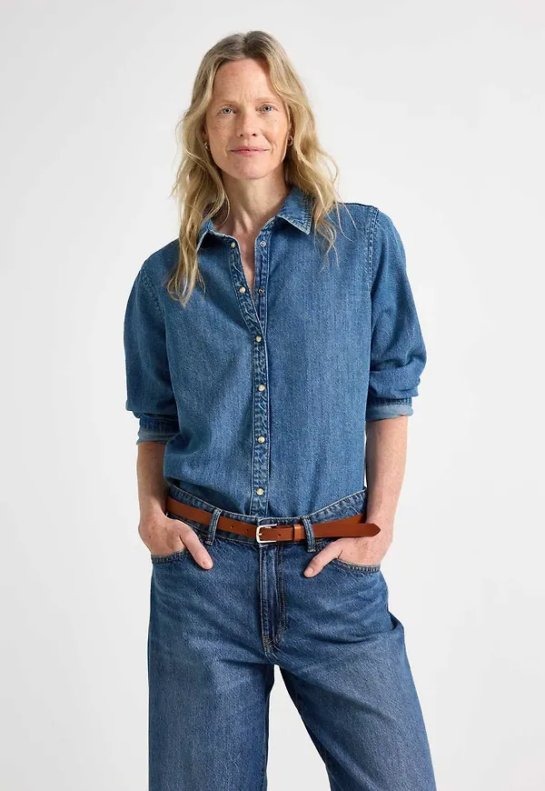 Långärmad jeansskjorta