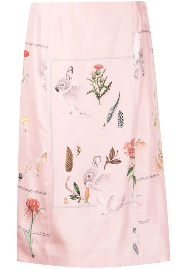 Lanvin botanical-print silk midi skirt - Rosa