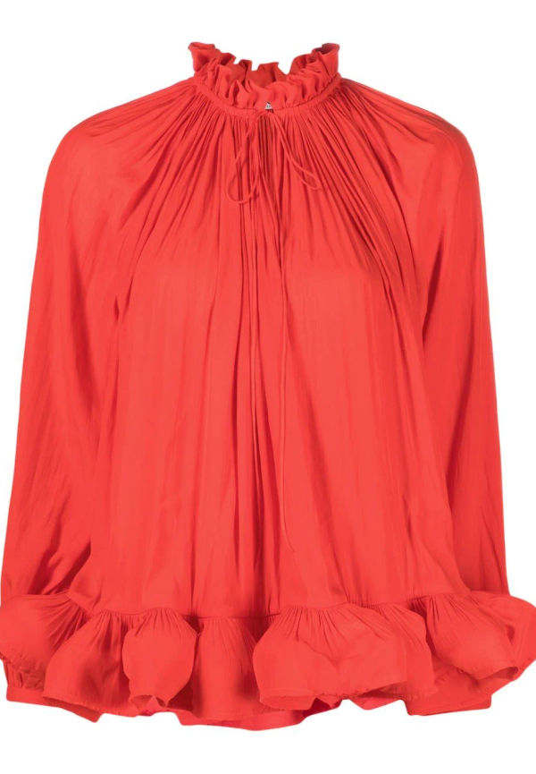 Lanvin draperad volangblus - Röd