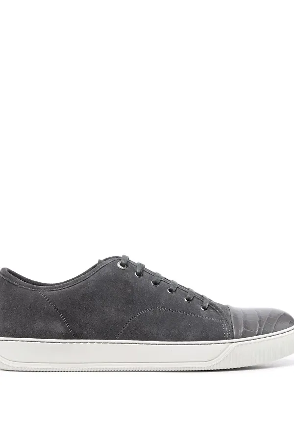 Lanvin Frankie krokodilpräglade låga sneakers - Grå