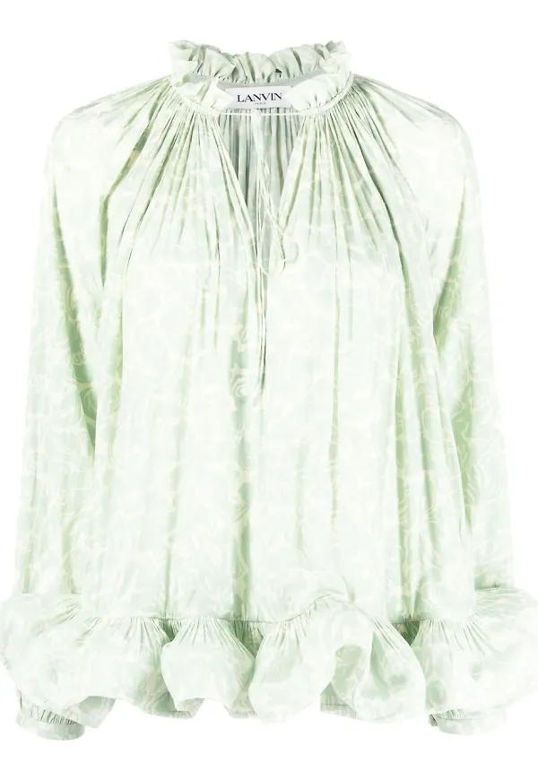 Lanvin plisserad peplumblus - Grön