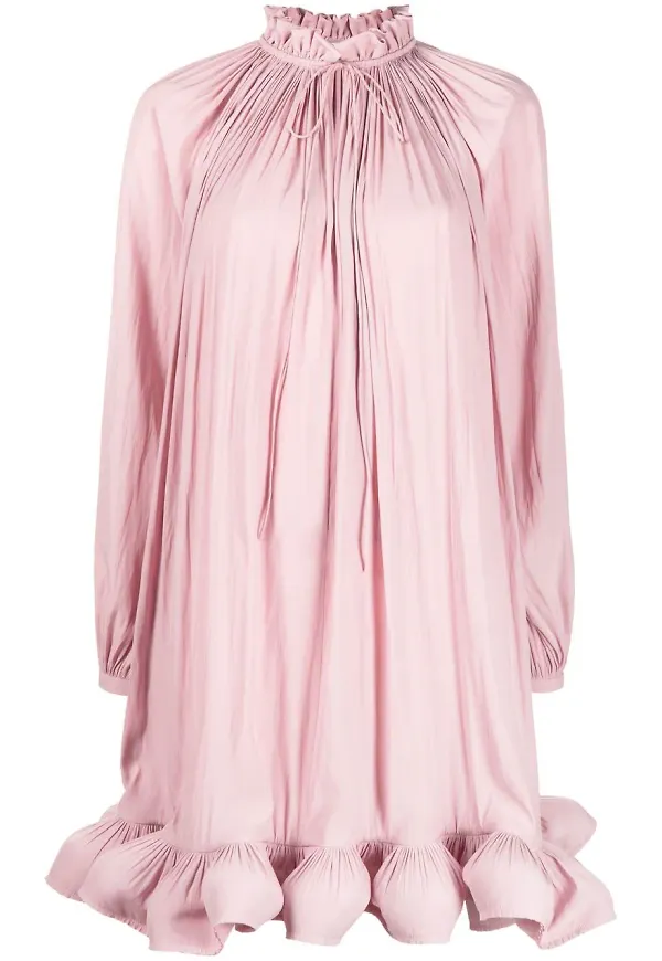 Lanvin plisserad skiftklänning med volang - Rosa