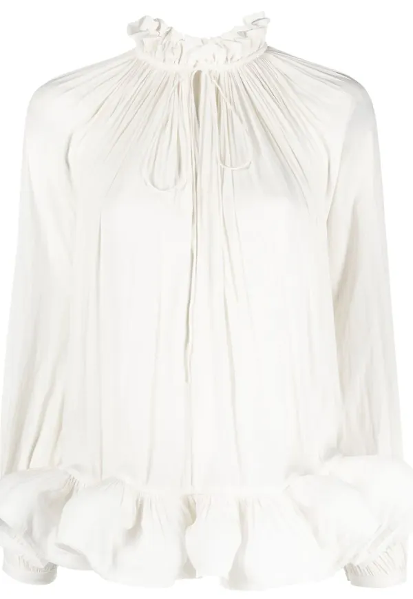 Lanvin plisserad volangblus - Neutral