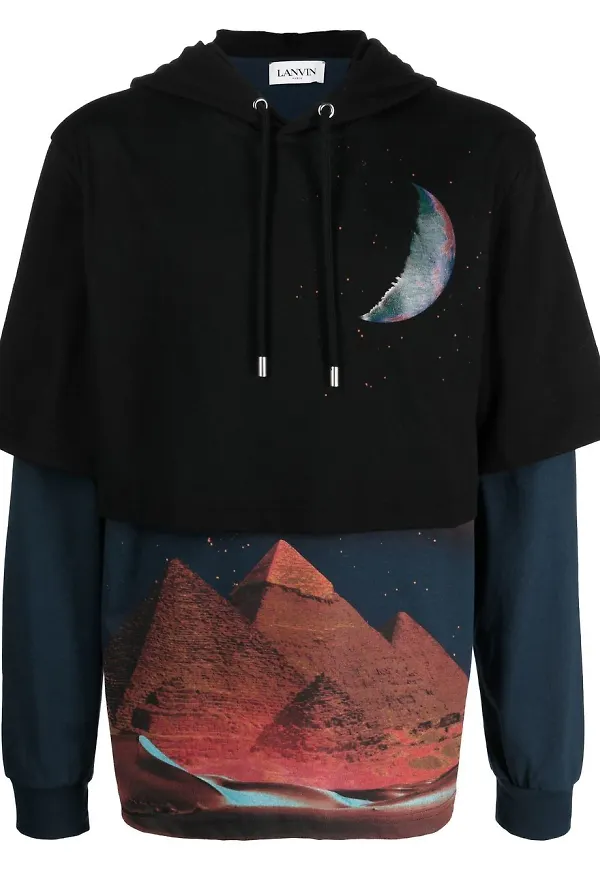 Lanvin skiktad hoodie med tryck - Svart