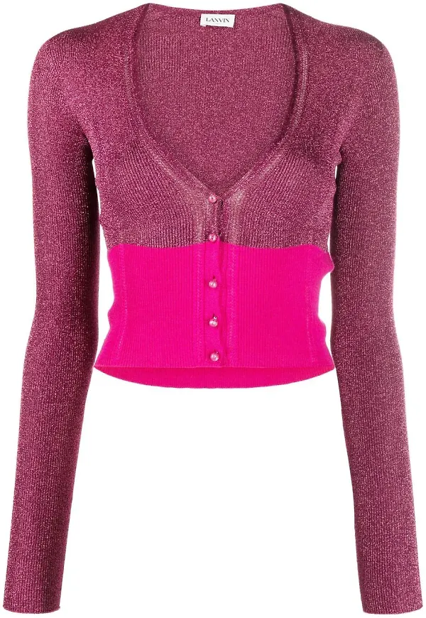 Lanvin tvåfärgad stickad kofta - Rosa