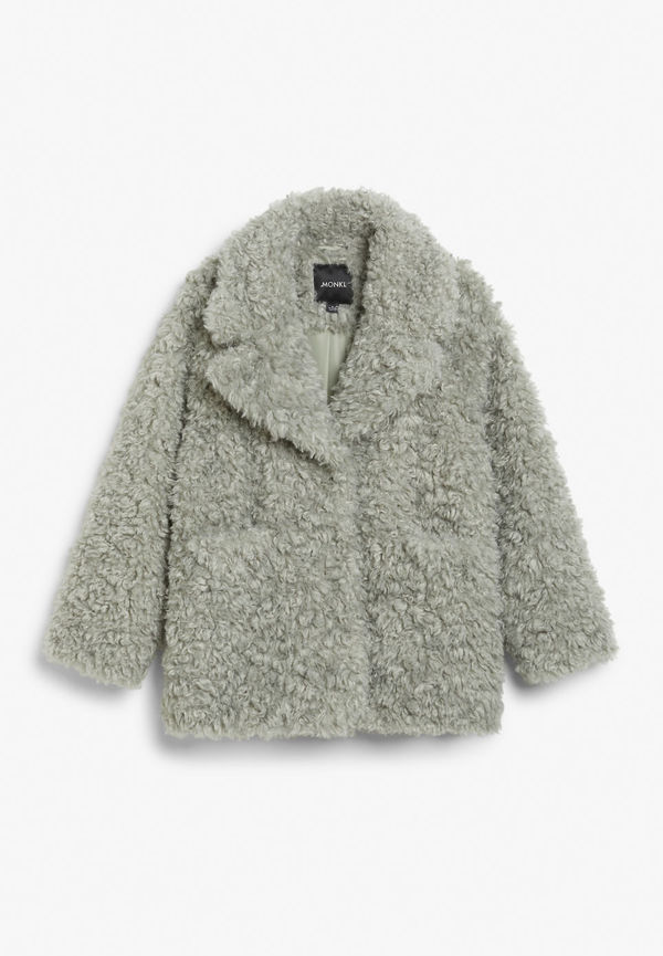 Lapel collar faux fur jacket - Grey