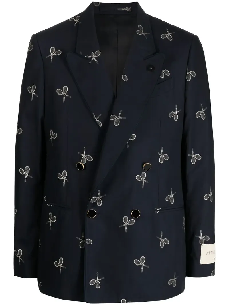 Lardini dubbelknäppt blazer med tryck - Blå