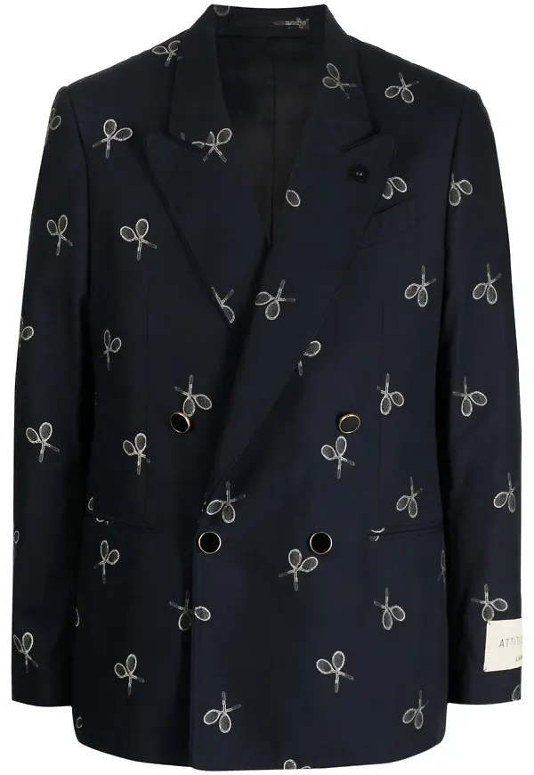 Lardini dubbelknäppt blazer med tryck - Blå