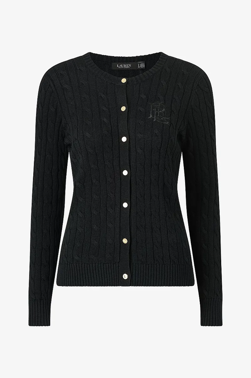 Lauren Ralph Lauren - Kofta Br Rayon Pltd Ctn-Sweater-Cardigan - Svart
