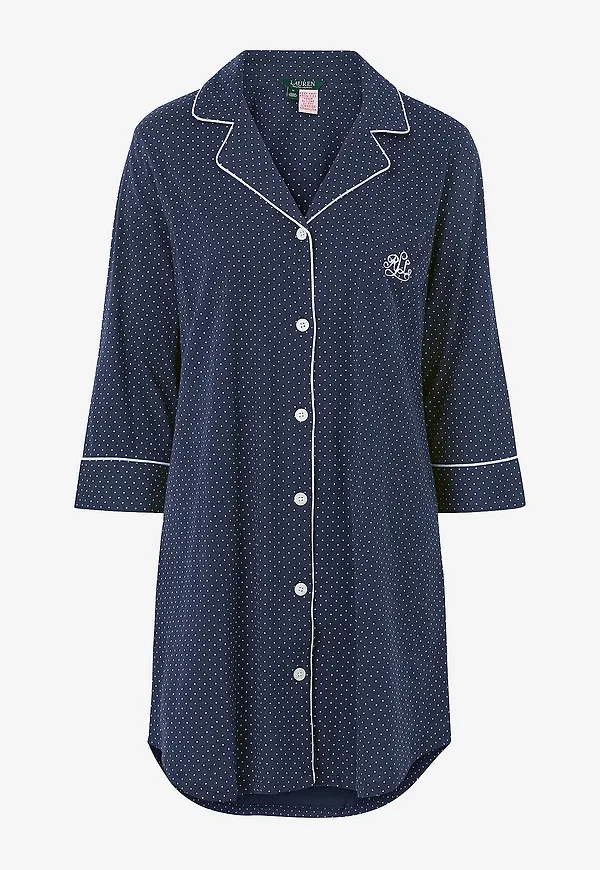 Lauren Ralph Lauren - Nattskjorta LRL Heritage 3/4 Sl Classic Notch PJ Set - Blå