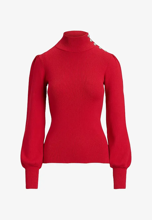 Lauren Ralph Lauren - Polotopp Cotton Modal LS MN Top - Röd