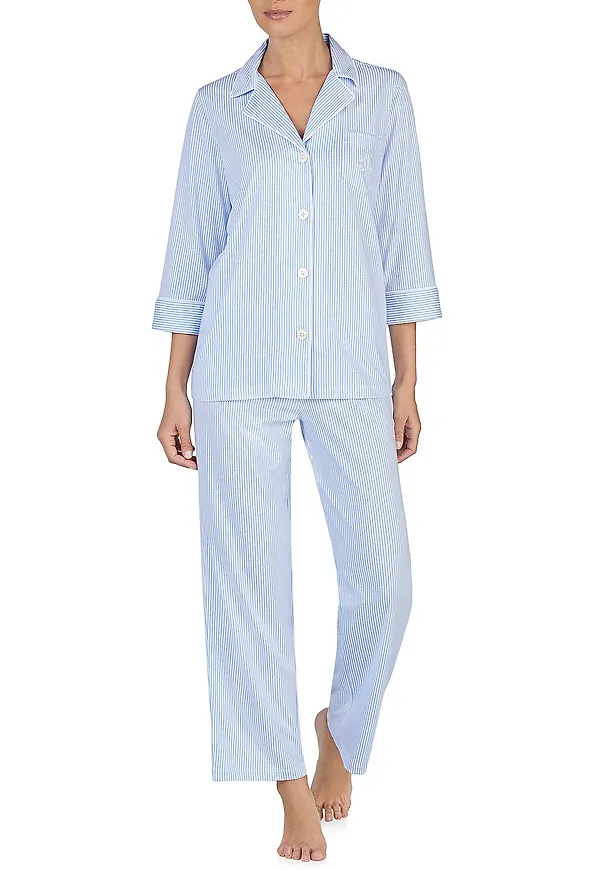 Lauren Ralph Lauren - Pyjamas LRL Heritage 3/4 Sl Classic Notch PJ Set - Blå