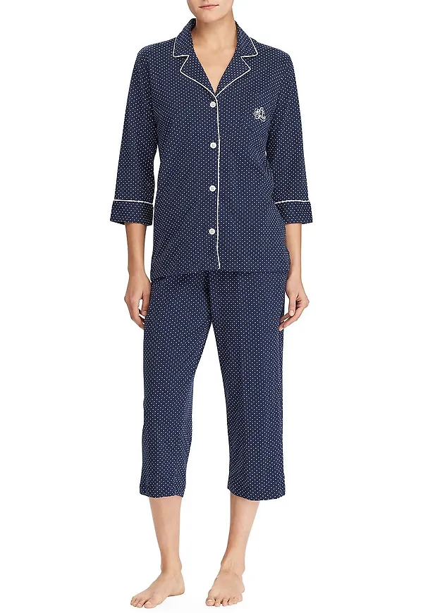 Lauren Ralph Lauren - Pyjamas LRL Heritage 3/4 Sl Classic Notch PJ Set - Blå