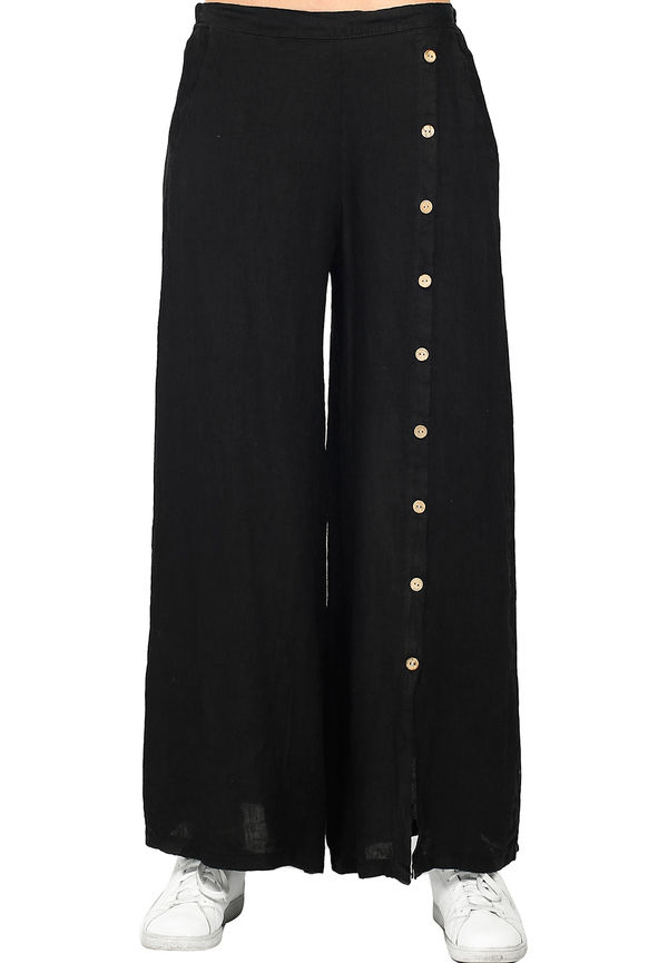 Le Jardin Du Lin Button-front Skirt Pants In Pure Linen, Kjolar i storlek L och färg Svart