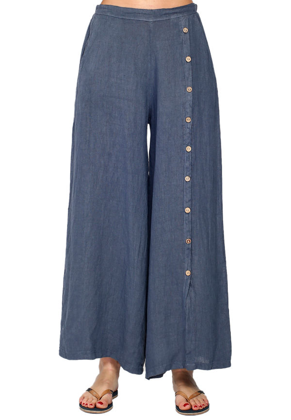 Le Jardin Du Lin Button-front Skirt Pants In Pure Linen, Kjolar i storlek S och färg Navy