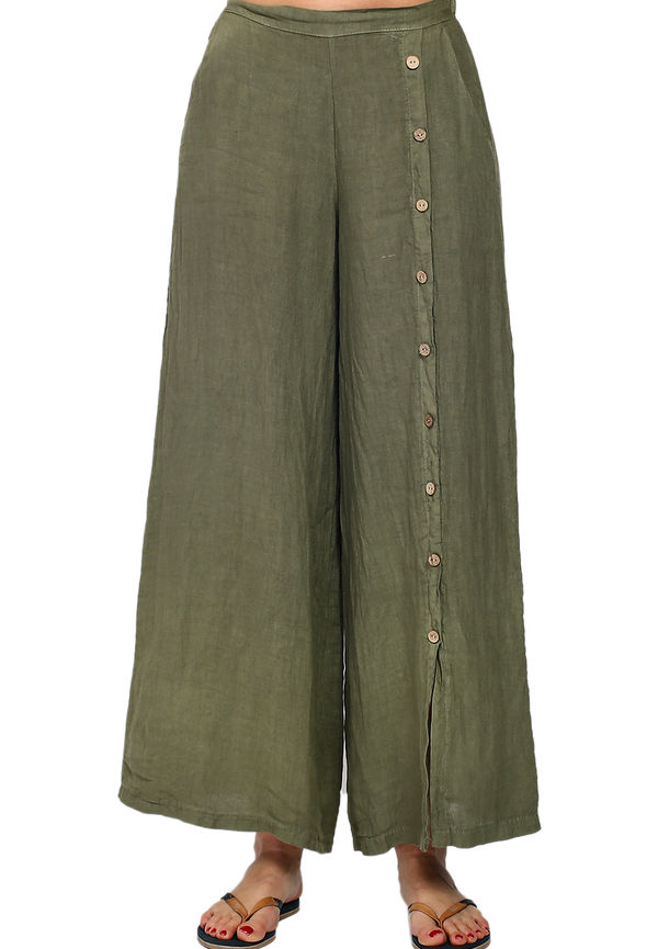 Le Jardin Du Lin Button-front Skirt Pants In Pure Linen, Kjolar i storlek XL och färg Grön