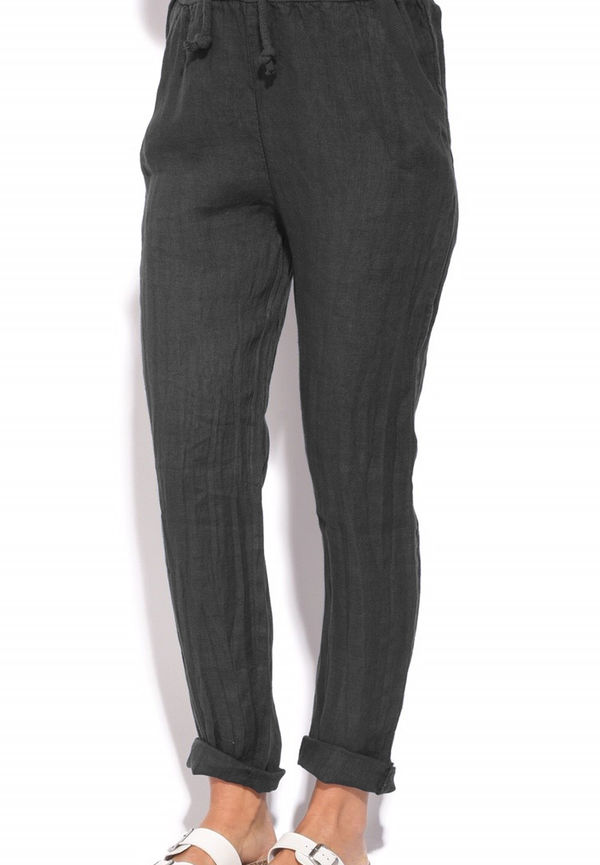 Le Jardin Du Lin Fluid Fitted Cut Pant With Pockets And Drawstring, Byxor i storlek L och färg Svart