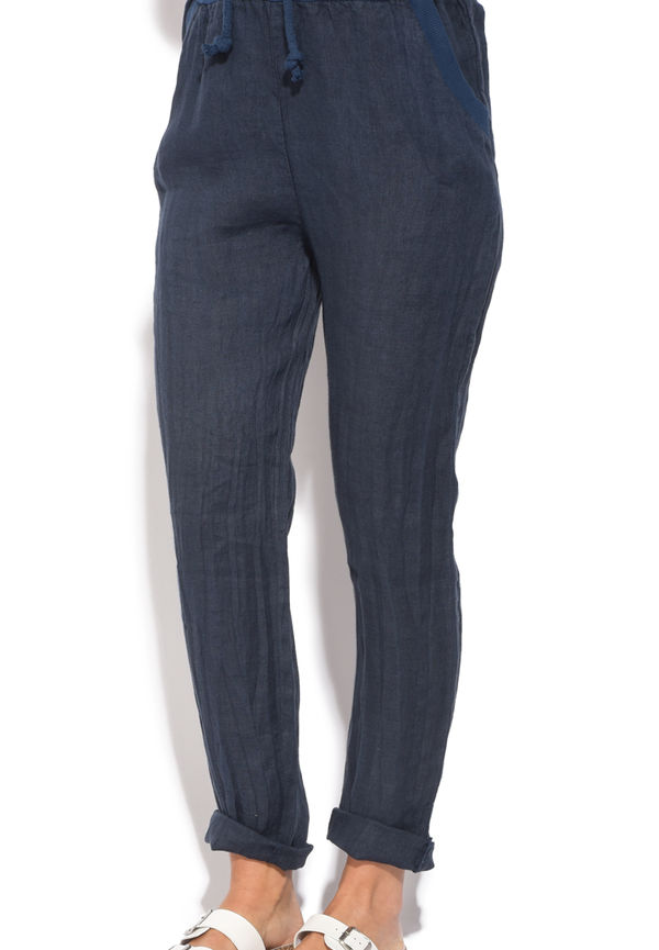 Le Jardin Du Lin Fluid Fitted Cut Pant With Pockets And Drawstring, Byxor i storlek S och färg Navy