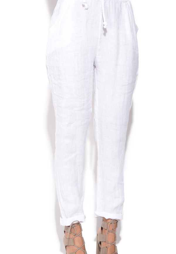 Le Jardin Du Lin Fluid Fitted Cut Pant With Pockets And Drawstring, Byxor i storlek S och färg Vit