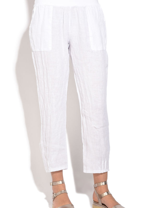 Le Jardin Du Lin Fluid Fitted Cut Pant With Pockets And Elastic Waistband, Byxor i storlek L och färg Vit