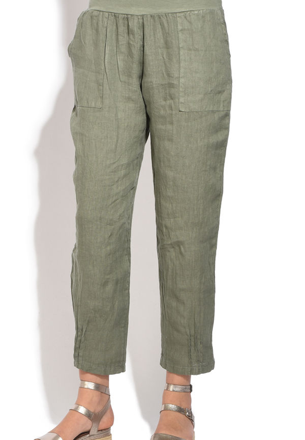 Le Jardin Du Lin Fluid Fitted Cut Pant With Pockets And Elastic Waistband, Byxor i storlek M och färg Grön