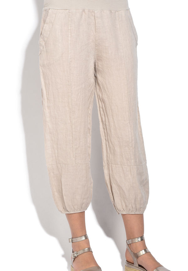 Le Jardin Du Lin Fluid Straight Cut Cropped Trouser With Pockets And Elastic Waistband, Byxor i storlek XL och färg Brun