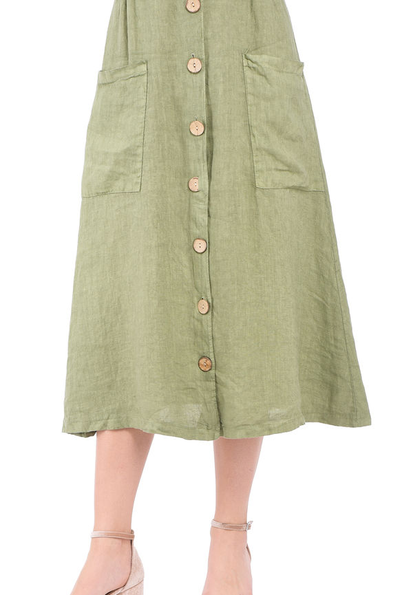 Le Jardin Du Lin Long Buttoned Skirt With Pockets And Elastic Waistband, Kjolar i storlek M och färg Grön