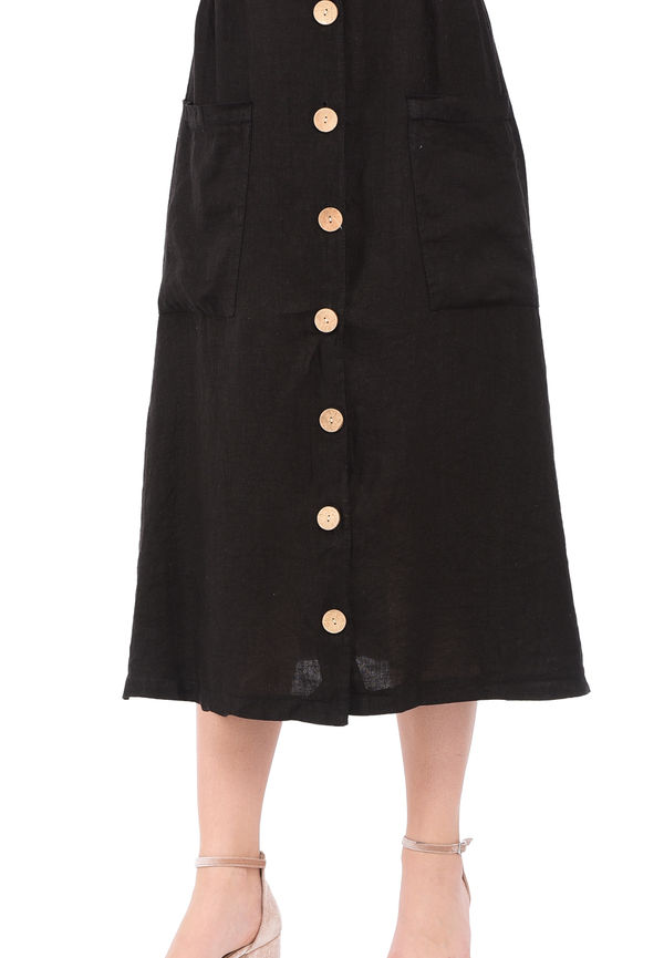Le Jardin Du Lin Long Buttoned Skirt With Pockets And Elastic Waistband, Kjolar i storlek XL och färg Svart