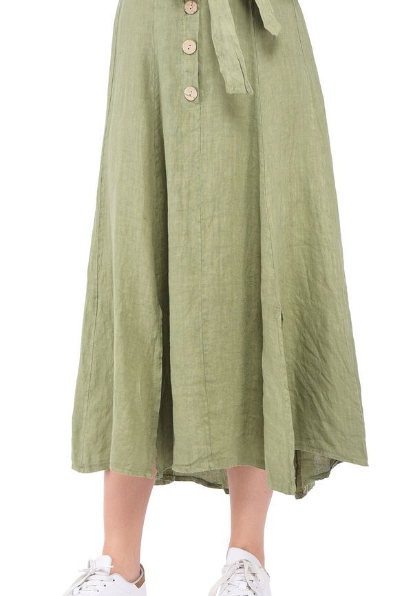 Le Jardin Du Lin Long Buttoned Skirt With Scarf Belt, Kjolar i storlek XL och färg Grön