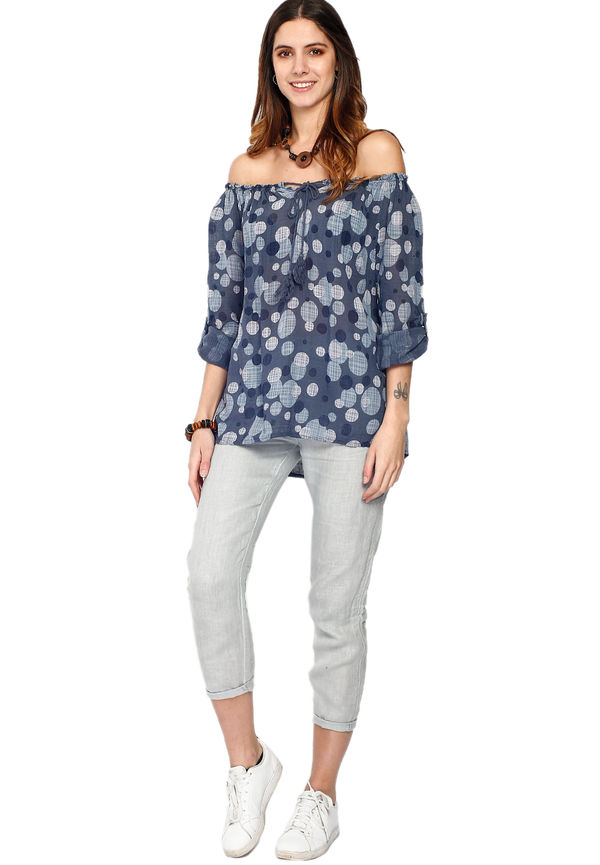 Le Jardin Du Lin Polka Dot Top In Front Of Lace Collar, Blusar i storlek S och färg Navy