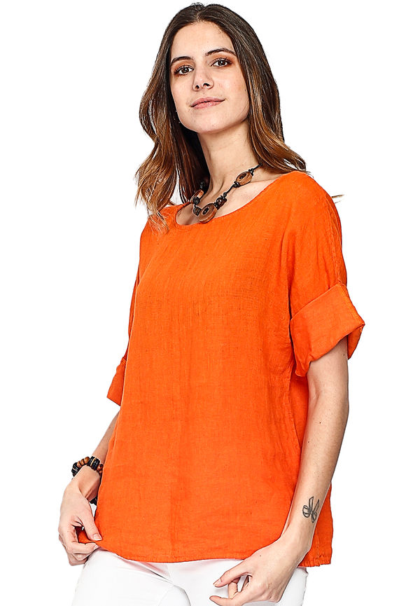 Le Jardin Du Lin Pure Linen Top With Buttons On The Front, Blusar i storlek S och färg Orange