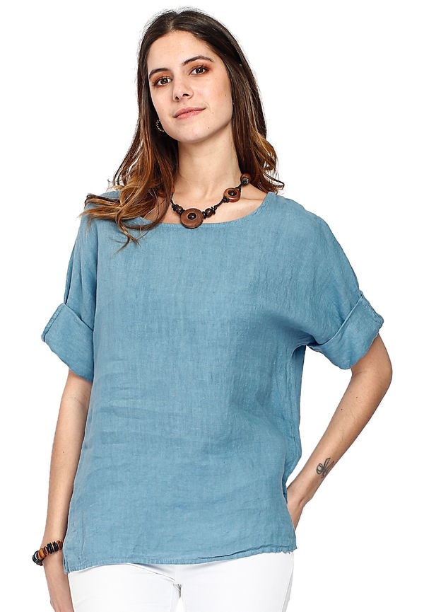 Le Jardin Du Lin Pure Linen Top With Buttons On The Front, Blusar i storlek XL och färg Blå