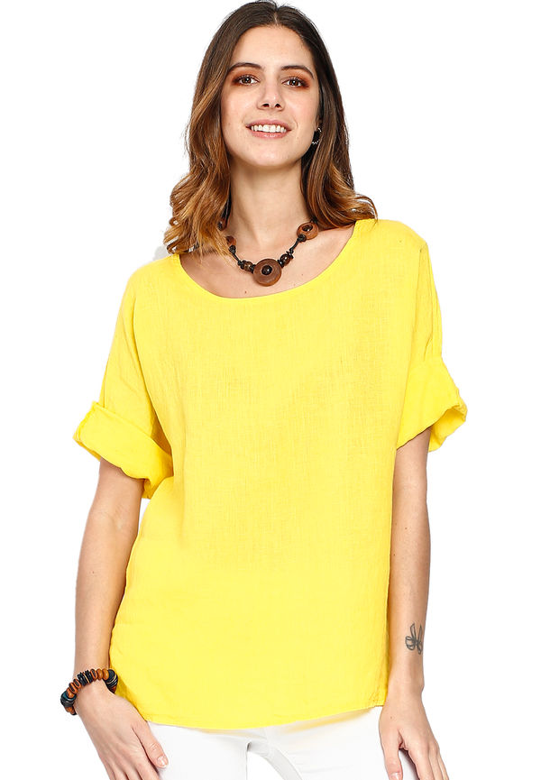 Le Jardin Du Lin Pure Linen Top With Buttons On The Front, Blusar i storlek XL och färg Gul