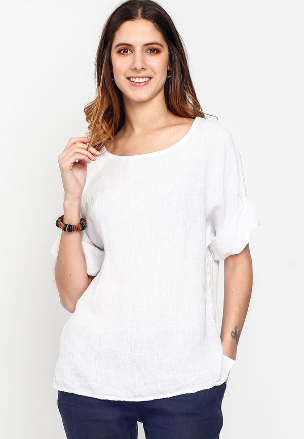 Le Jardin Du Lin Pure Linen Top With Buttons On The Front, Blusar i storlek XL och färg Vit