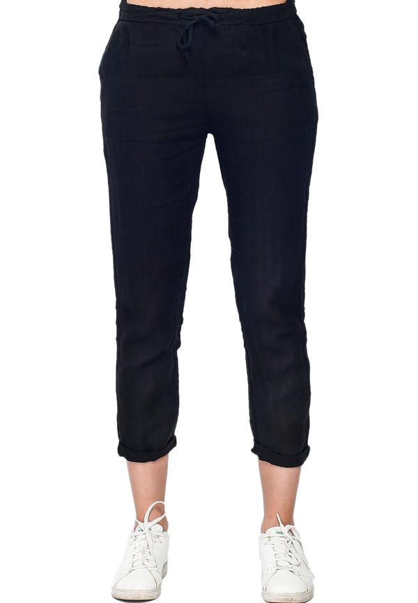 Le Jardin Du Lin Pure Linen Trousers With Elasticated Waist, Byxor i storlek XL och färg Svart