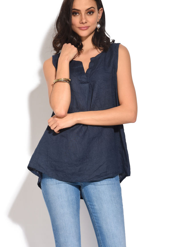 Le Jardin Du Lin Sleeveless Tunisian Collar Top, Blusar i storlek L och färg Navy