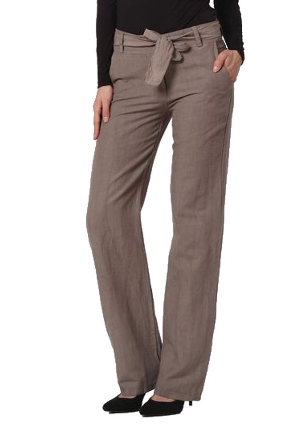Le Jardin Du Lin Slim Fit Pant With Pockets And Scarf Belt, Byxor i storlek L och färg Brun