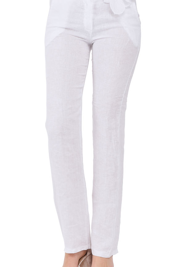Le Jardin Du Lin Slim Fit Pant With Pockets And Scarf Belt, Byxor i storlek XL och färg Vit