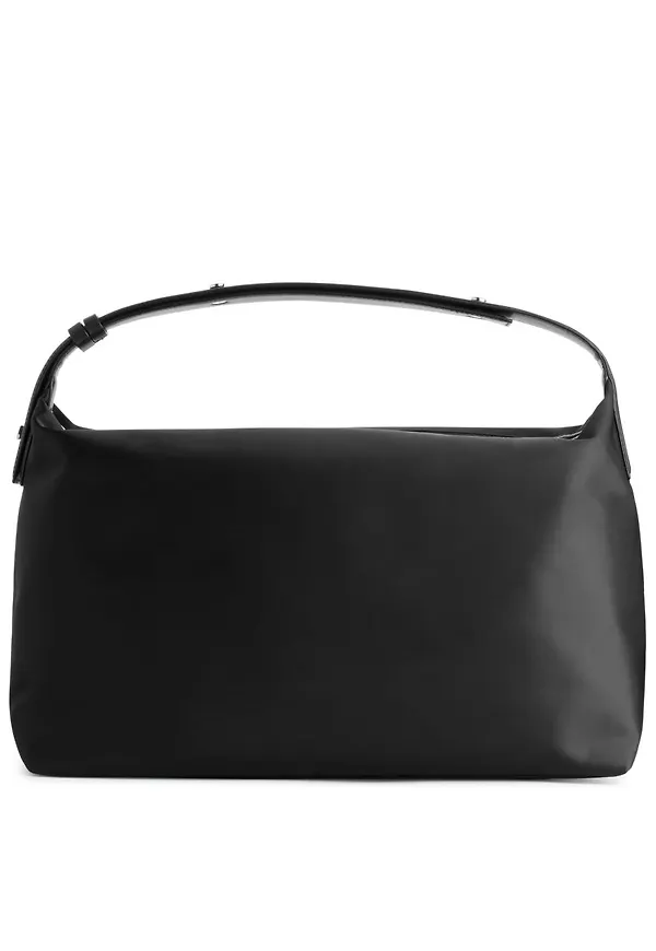 Leather Detailed Shoulder Bag - Black