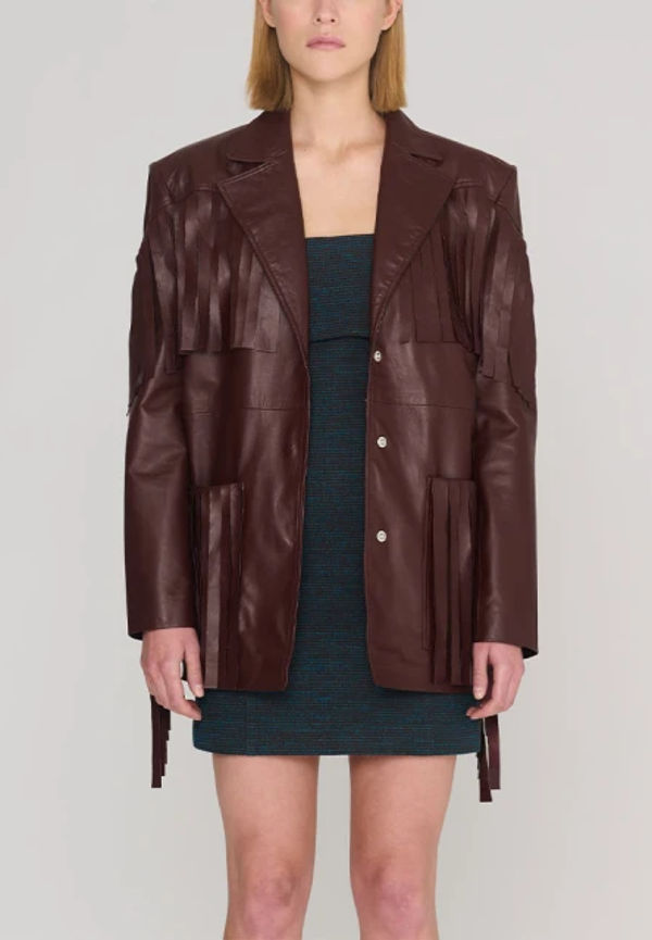 Leather Fringed Jacket Brown