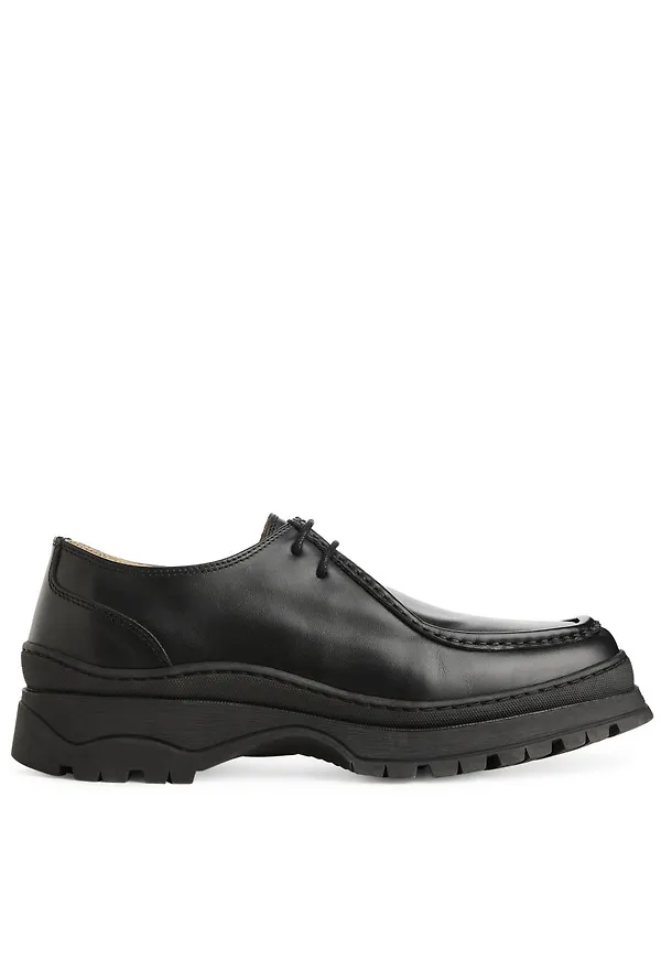 Leather Moc Toe Shoes - Black
