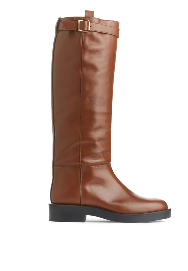 Leather Riding Boots - Beige