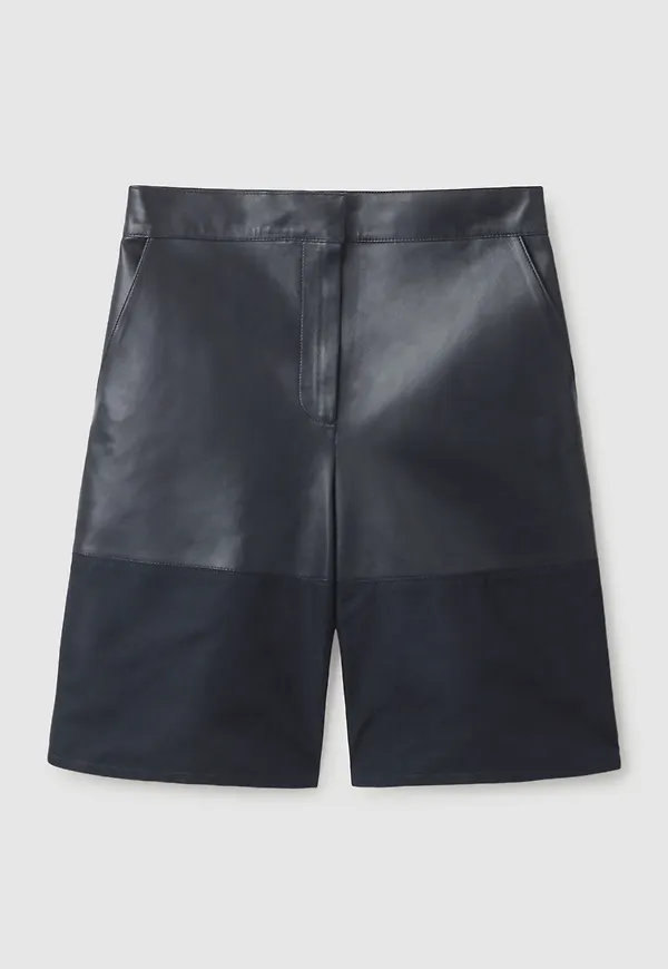 LEATHER SHORTS WITH WOVEN PANEL