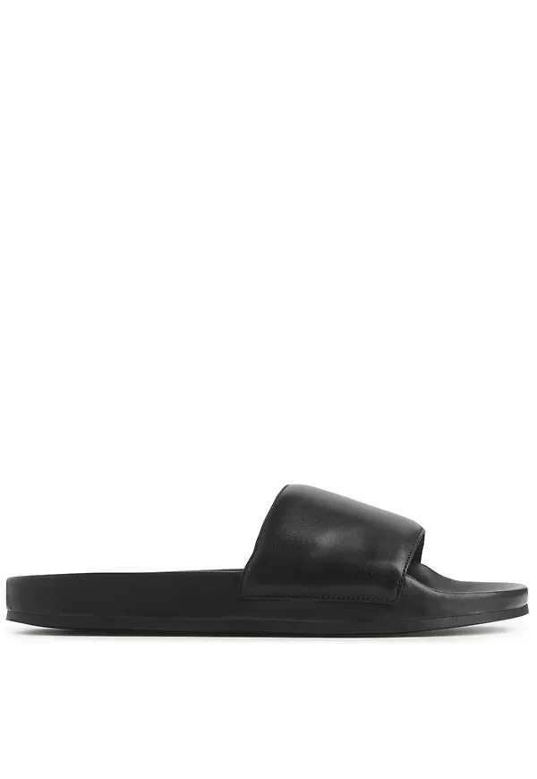 Leather Slide Sandals - Black