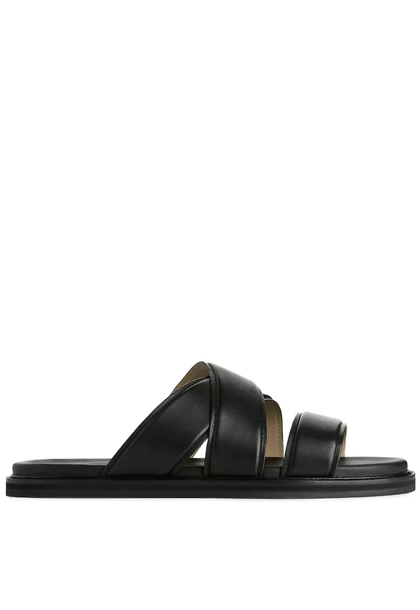 Leather Slide Sandals - Black