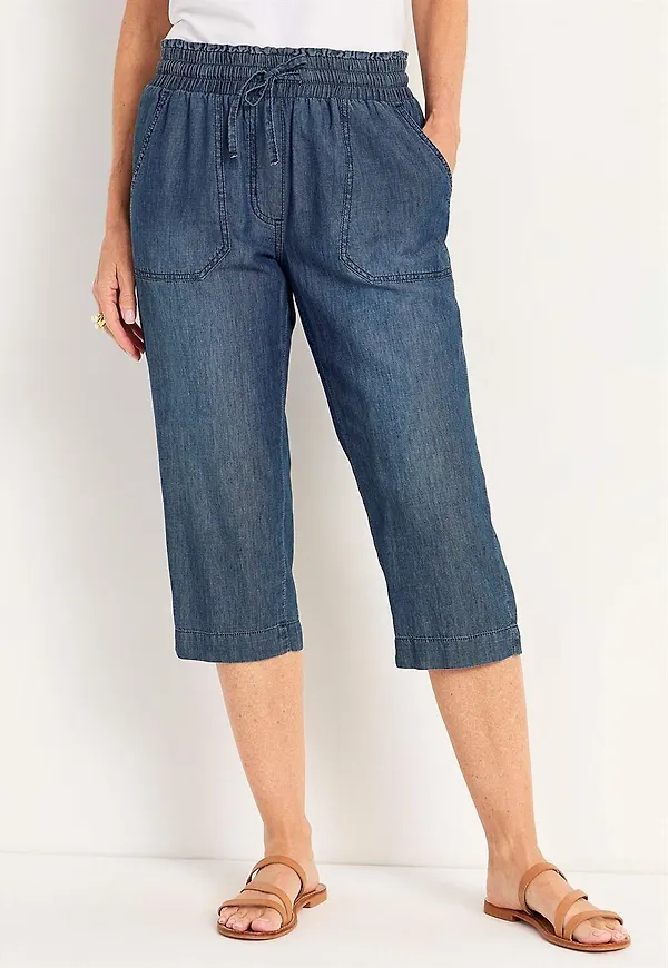 Ledig capribyxa i denim Jade
