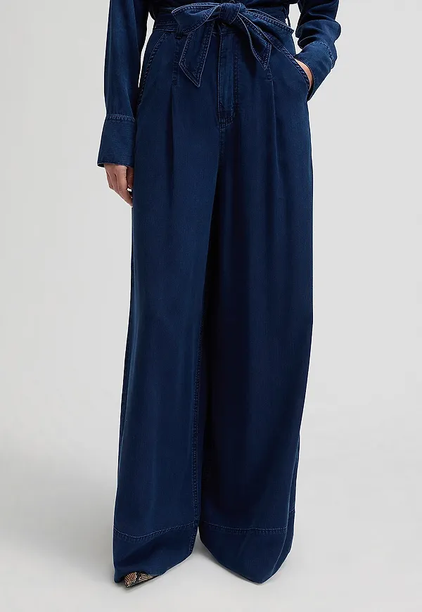 Lee - Byxor Pleated Wide Leg - Blå